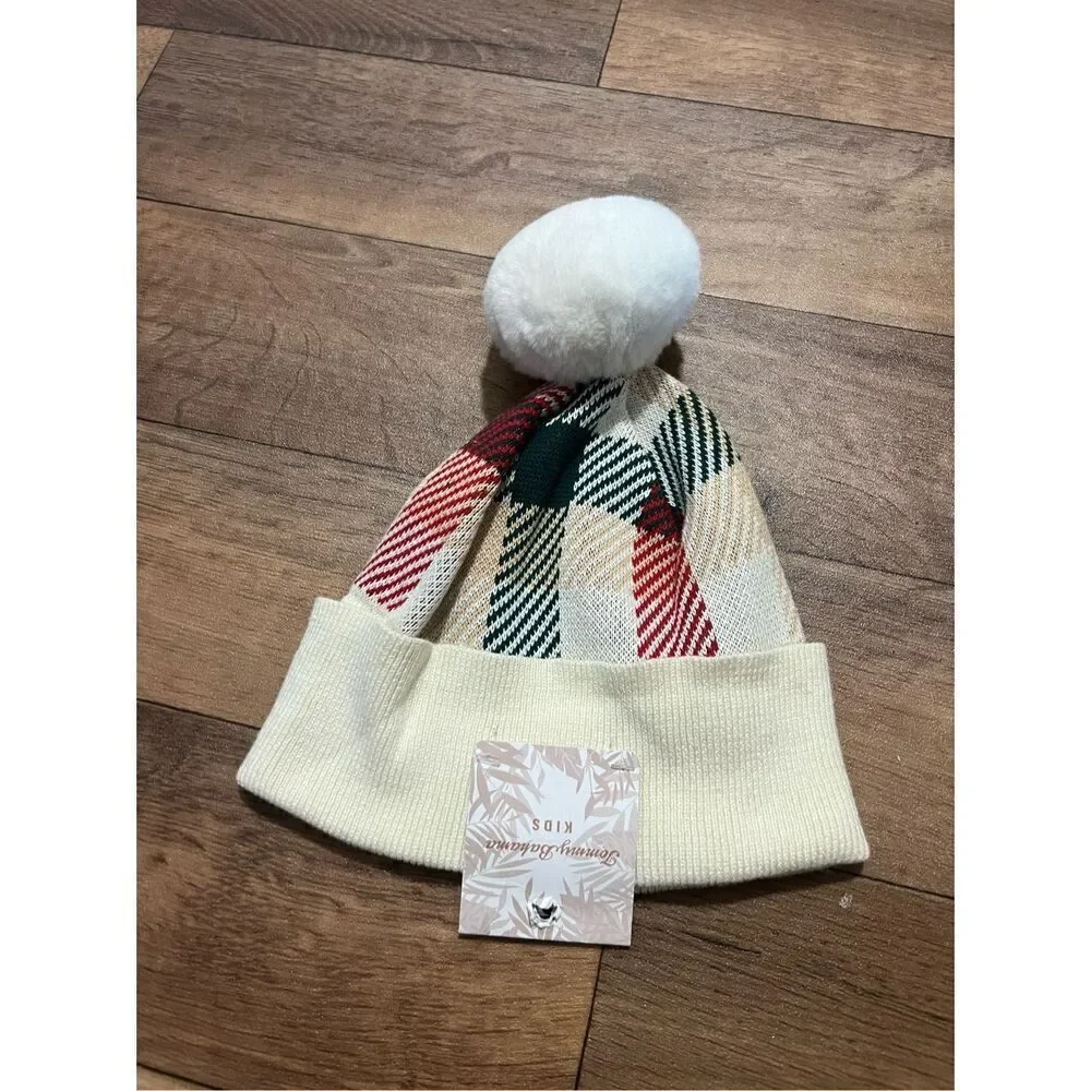 Tommy Bahama Kids Plaid Pom Hat 100% Polyester NEW